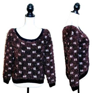 URBAN OUTFITTERS / ARTS THREADS Sweater, Brown White Polka Dot Cropped Shiny, M